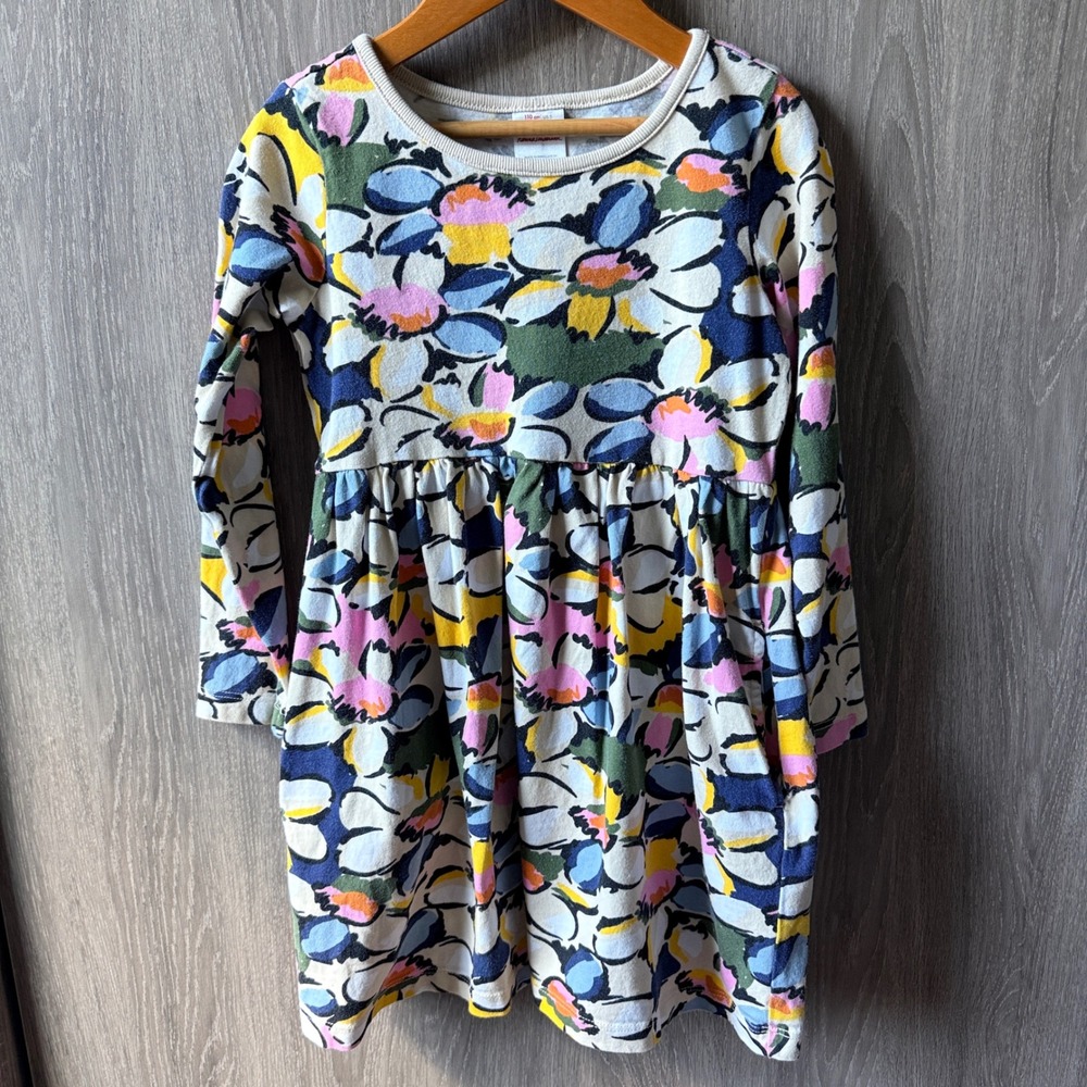 Hanna Andersson Floral Dress Girls 5 Multicolor Long Sleeve Cotton Pocket Garden